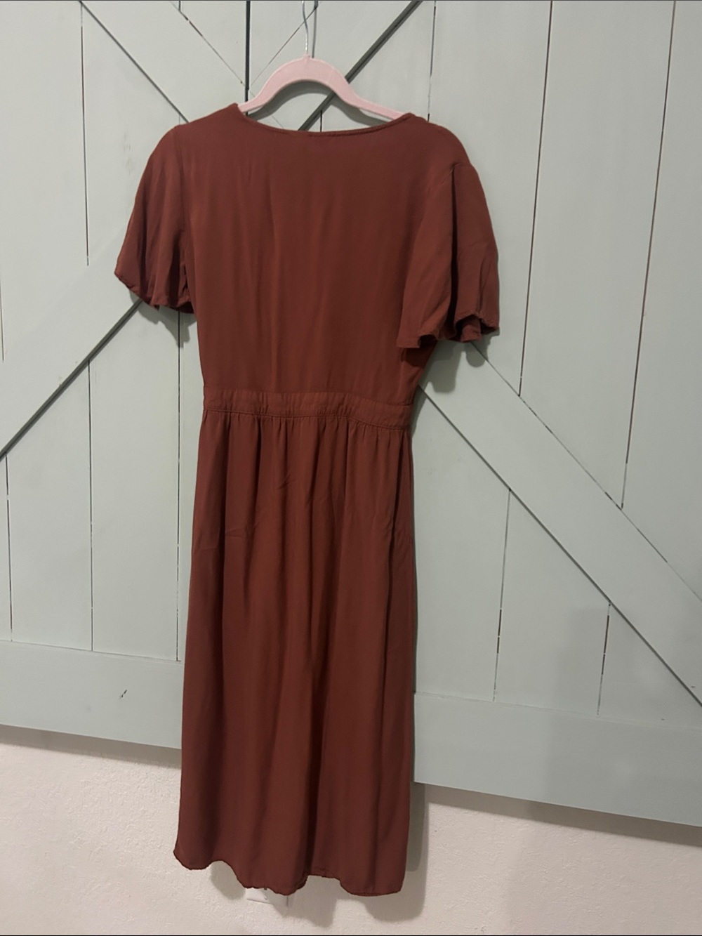 Mimi Chica Rust Terracotta Tie-Front Button Midi Dress - Picture 5 of 5